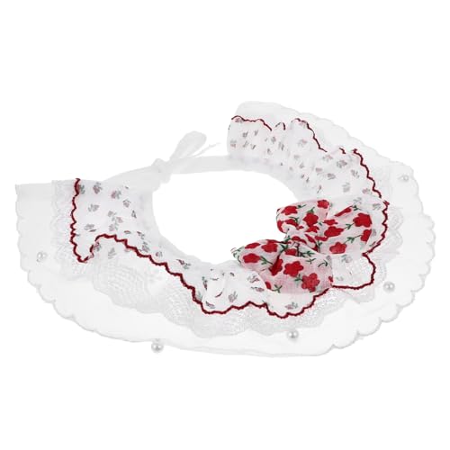 VILLFUL Verstellbares Katzenhalsband mit Roter Spitzenblume und Perlen Leichtes Verschleißfestes Haustier Halsband für Kätzchen Dekoratives Sicheres Zubehör für Alltag von VILLFUL