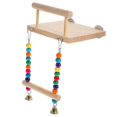 VILLFUL Vogelkäfig Sitzstange aus Holz mit Glocke Schaukel und Kauspielzeug Papageien Plattform Übungsstand für Kleine bis Mittlere Vögel Einfache Installation Sicherer Ruhe und von VILLFUL