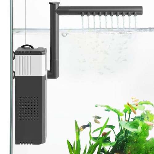 VILLNO 10W 500LPH Leistungsstarker Aquarienfilter für 15–75L Aquarien, Leise 3-in-1 Aquarium Filter, Einstellbarer Aquarium Innenfilter für Schildkröten-/Garnelen-/Zuchtbecken von VILLNO