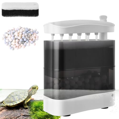 VILLNO 400LPH Leiser Schildkröten Filter, 8W Leistungsstarker Aquarienfilter, Einstellbarer Aquarium Filter mit dreifachem Filtermedium für Flachwasseraquarien von VILLNO