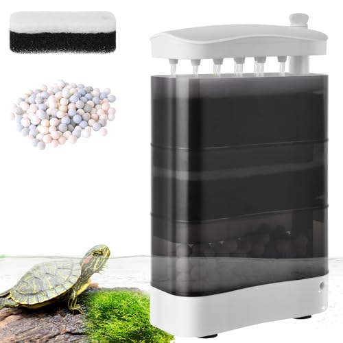 VILLNO 400LPH Leiser Schildkröten Filter, 8W Leistungsstarker Aquarienfilter, Einstellbarer Aquarium Filter mit dreifachem Filtermedium für Flachwasseraquarien von VILLNO