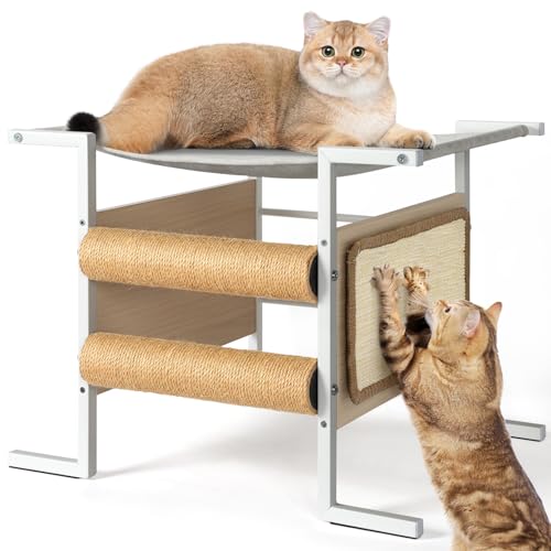 VINCOURNA Moderner Kratzbaum & Katzenbett, 53cm Stabiler Katzenturm mit Kratzsäule Hängematte und Liegefläche Platzsparender Katzenbaum für Große Katzen Wohnungshaltung Naturholz-Kratzstamm mit Sisal von VINCOURNA