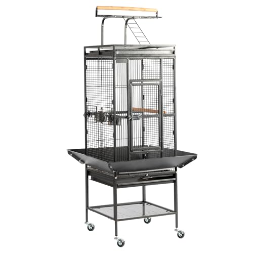 VINGLI Vogelkäfig aus Schmiedeeisen mit Spielfläche, 165 cm, robuster großer Flugkäfig mit Leiter und Rollständer für Papageien, Nymphensittiche, Wellensittiche, Lovebirds, kleine/mittelgroße Vögel von VINGLI