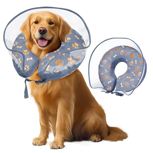 Aufblasbares Hundehalsband, Hundekragen, Anti-Lecken, Schutzhalsband für Hunde und Katzen, abnehmbares Halsband zur Erholung von Katzen, Wundheilungskegel (Grau, XL) von VINGVO