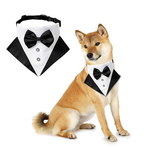 Formal Dog Smoking, Hochzeits-Hundehalsband mit Fliege, verstellbares Haustierhalsband, Geburtstags-Bandana mit D-Ring, formelles Hunde-Outfit, Valentinstag, Weihnachten, Halloween, Cosplay für von VINGVO