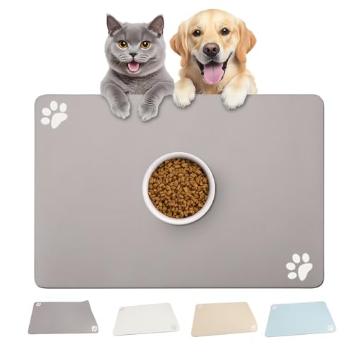 Haustier-Futtermatte für Katzen und Hunde, 61 cm, rutschfeste Futtermatte, saugfähig, schnell trocknende Matte mit Gummi-Rückseite, für Hund- und Katzen-Trinknäpfe (Dunkelgrau, 40,6 x 61 cm) von VINGVO