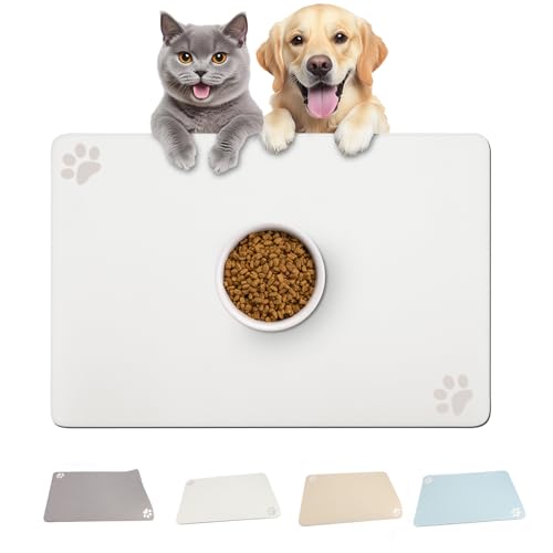 Haustier-Futtermatte für Katzen und Hunde, 61 cm, rutschfeste Futtermatte, saugfähig, schnell trocknende Matte mit Gummi-Rückseite, für Hund- und Katzen-Trinknäpfe (Hellgrau, 40,6 x 61 cm) von VINGVO