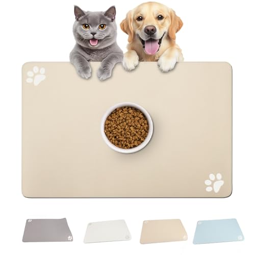 Haustier-Futtermatte für Katzen und Hunde, Platzset für Futter- und Wassernäpfe, 61 cm, rutschfest, saugfähig, schnell trocknende Matte mit Gummi-Rückseite, für Hund- und Katzen-Trinknäpfe (Braun von VINGVO