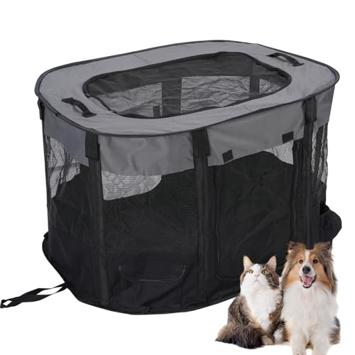 Hunde-Laufstall, tragbarer, faltbarer Haustier-Laufstall, 600D Oxford-Gewebe, kratzfest, Hundehütte, Zeltkiste für drinnen und draußen, Reisen, Camping (Schwarz, M, 1) von VINGVO