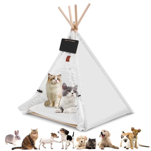 Pet Tipi Hunde- und Katzenzelt, tragbares, gemütliches Hundehöhlenbett mit herausnehmbarem Innenkissen, waschbar, rutschfest, für kleine Haustiere, Schlaf- und Spielzelte für drinnen und draußen (Weiß Pet Tipi Hunde- und Katzenzelt, tragbares, gemütliches Hundehöhlenbett mit herausnehmbarem Innenkissen, waschbar, rutschfest, für kleine Haustiere, Schlaf- und Spielzelte für drinnen und draußen (Weiß von VINGVO