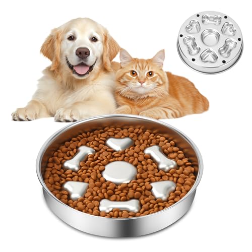 Slow Feeder Hundenapf, Edelstahl rutschfeste Hundefutterschalen, Fun Bloat Stop Pet Bowl Hund Wassernapf für kleine & mittelgroße Hunde zum Verlangsamen des Essens (A) von VINGVO
