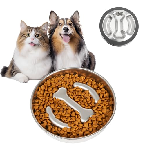 Slow Feeder Hundenapf, Edelstahl rutschfeste Hundefutterschalen, Fun Bloat Stop Pet Bowl Hund Wassernapf für kleine & mittelgroße Hunde zum Verlangsamen des Essens (B) von VINGVO
