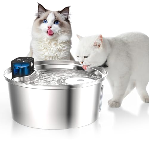Trinkbrunnen Für Katze, Kabellos Katzen Trinkbrunnen, 7l Wasserbrunnen Für Katzen, 500mah Batteriebetrieben Trinkbrunnen Für Katze Kabellos Mit Sensor (Silver, 7L) von VINGVO