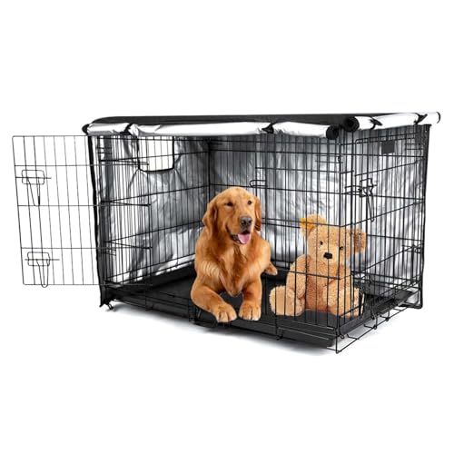 VINGVO Abdeckung für Hundekäfige, 91,4/107,7/121,9 cm, wasserdicht, winddicht, Oxford-Stoff, Hundekäfigabdeckung mit Doppeltüren (L x B x H) 106,7 x 71,1 x 76,2 cm von VINGVO
