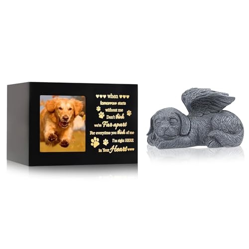 VINGVO Haustier-Gedenkurnen für Hundeasche, große Haustierurnen aus Holz mit Hundeengel und Fotorahmen, Verlust Haustier Gedenkgeschenk von VINGVO