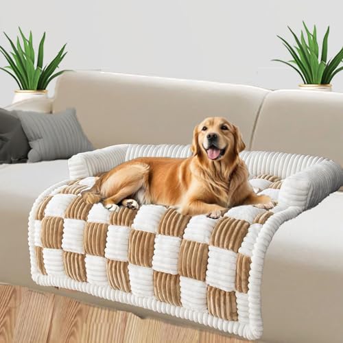 VINGVO Hunde-Couch-Matte, rutschfest, Plüsch, weich, bequem, quadratisch, kariert, Haustierbett, Couchbezug für Autos, Zuhause, Sofas (Orange) von VINGVO