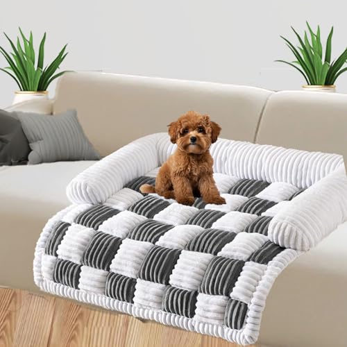 VINGVO Hunde-Couch-Matte, rutschfest, Plüsch, weich, bequem, quadratisch, kariert, Haustierbett, Couchbezug für Autos, Zuhause, Sofas (grau) von VINGVO