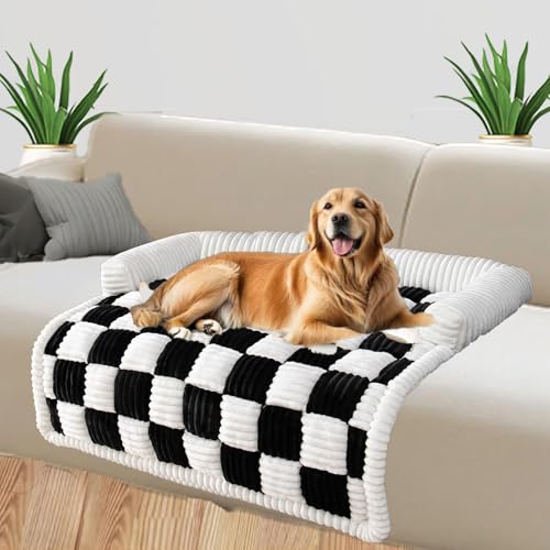 VINGVO Hunde-Couch-Matte, rutschfest, Plüsch, weich, bequem, quadratisch, kariert, Haustierbett, Couchbezug für Autos, Zuhause, Sofas (schwarz) von VINGVO