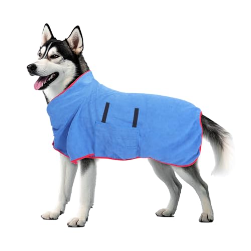 VINGVO Hundebademantel, schnell trocknend, super saugfähig, Haustier-Bademantel, verstellbares Halsband und Mikrofaser, schnell trocknend für Hunde zu Hause und im Freien (Blau, XL) von VINGVO