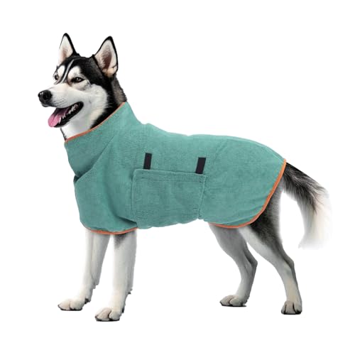 VINGVO Hundebademantel, schnell trocknend, super saugfähig, Haustier-Bademantel, verstellbares Halsband und Mikrofaser, schnell trocknend für Hunde zu Hause und im Freien (Grün, XL) von VINGVO