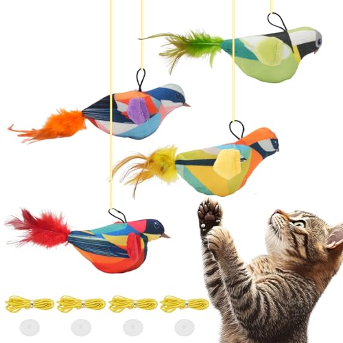 VINGVO Vogel-Katzenspielzeug zum Aufhängen, mit Zwitscher-Geräusch und Katzenminze, interaktives Flappy Flying Bird Spielzeug-Set für Indoor-Katzen, Tür-Hängendes Kätzchen, Übungsspiel, 4 Stück VINGVO Vogel-Katzenspielzeug zum Aufhängen, mit Zwitscher-Geräusch und Katzenminze, interaktives Flappy Flying Bird Spielzeug-Set für Indoor-Katzen, Tür-Hängendes Kätzchen, Übungsspiel, 4 Stück von VINGVO