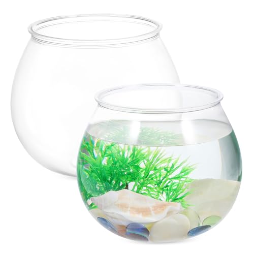 VINTORKY 2 Stück Transparente Runde Fischschalen aus Hochwertigem Kunststoff Dekorative Vasen für Aquarium Pflanzen und Hydroponik Leicht zu Reinigen als Tischdekoration für Zuchtzwecke von VINTORKY