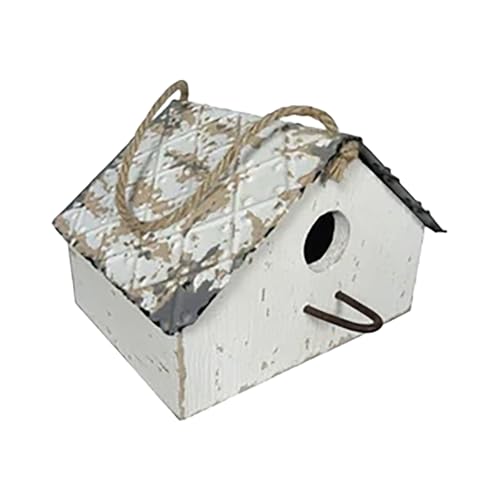 VIP Haus und Garten, rustikal, dekorativ, 21,6 cm, weißes Holz und gewelltes Metall, hängendes Wildtier-Vogelhaus von VIP Home & Garden