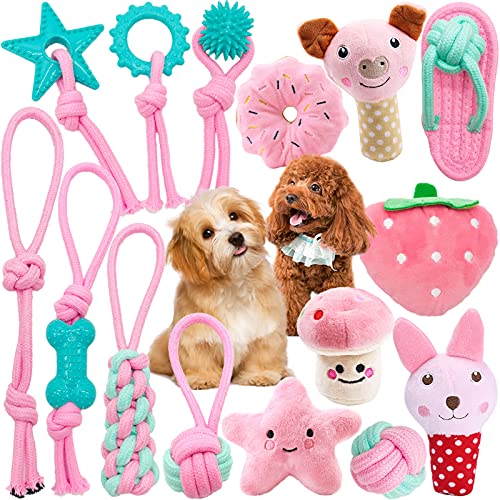 VIPNAJI Welpenspielzeug -15pcs Langlebiges Hundespielzeug für Welpen/kleine und mittlere Hunde, Plüsch Hundeseilspielzeug -Kauspielzeug Naturbaumwolle & Ungiftig & sicher & Unzerstörbar , Rosa VIPNAJI Welpenspielzeug -15pcs Langlebiges Hundespielzeug für Welpen/kleine und mittlere Hunde, Plüsch Hundeseilspielzeug -Kauspielzeug Naturbaumwolle & Ungiftig & sicher & Unzerstörbar , Rosa von VIPNAJI