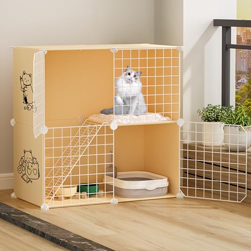 Katzenbox mit Katzenhütte/Hängematte, Catio-Katzengehege im Freien, Katzenhäuser für Wohnungskatzen, Katzenvilla, Großer Auslaufplatz, Ideal für 1–3 Katzen (Size : 29.5x15.3x28.7in) von VIQUTRG