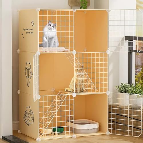 Katzenbox mit Katzenhütte/Hängematte, Catio-Katzengehege im Freien, Katzenhäuser für Wohnungskatzen, Katzenvilla, Großer Auslaufplatz, Ideal für 1–3 Katzen (Size : 29.5x19.2x42.9in) von VIQUTRG