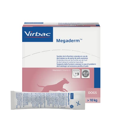 Megaderm Monodosierung 28 x 8ml für Hunde und Katzen - enthält Omega-6 und Omega-3 Fettsäuren zur Unterstützung von Fell und Haut von Virbac