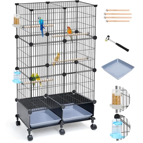 VISCOO 46 Zoll Vogelkäfig mit Sitzstangen aus Holz, Sittichkäfig aus Metall mit herausziehbarer Schale, Wasserflasche & Futterspender, Vogelkäfige für Papagei, Sittiche, Nymphensittiche, Lovebird von VISCOO