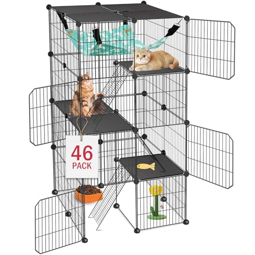 VISCOO Katzenkäfig, 4-stöckige DIY Katzengehege Catio, Katzenlaufstall Indoor & Outdoor mit Hängematte, Abnehmbarer Metalldraht Zwinger Katzen Kiste, 2x2x4 Übungsplatz für 1-3 Katzen/Kätzchen von VISCOO
