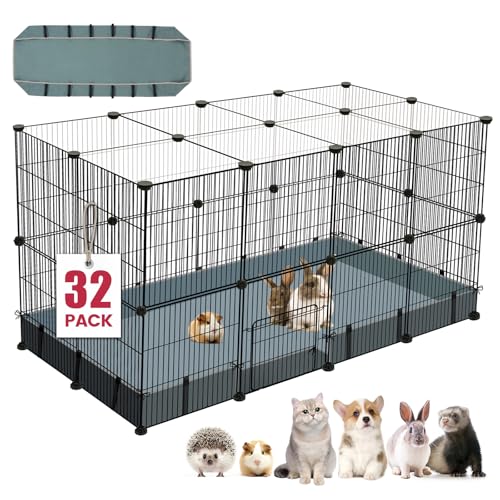 VISCOO Kleintier-Laufstall mit 32 Paneelen, Haustier-Laufstall mit wasserdichter Matte, C&C-Käfig für Meerschweinchen, Laufstall für Kaninchen und Huhn, Hasenstall VISCOO Kleintier-Laufstall mit 32 Paneelen, Haustier-Laufstall mit wasserdichter Matte, C&C-Käfig für Meerschweinchen, Laufstall für Kaninchen und Huhn, Hasenstall von VISCOO