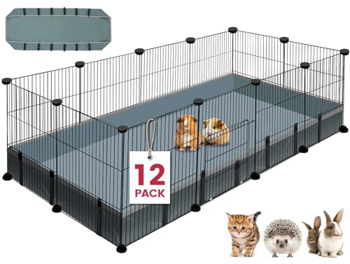 VISCOO Laufstall für Kleintiere, 12 Paneele, Haustier-Laufstall mit wasserdichter Matte, C&C-Käfig für Meerschweinchen, Welpenlaufstall, Hasenlaufstall, tragbarer Metalldrahtzaun VISCOO Laufstall für Kleintiere, 12 Paneele, Haustier-Laufstall mit wasserdichter Matte, C&C-Käfig für Meerschweinchen, Welpenlaufstall, Hasenlaufstall, tragbarer Metalldrahtzaun von VISCOO