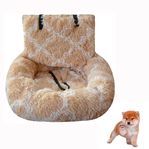 Hundeautositz mit Sicherheitsgurt Autositz Hundebett, pelziger Sicherheitssitz für große und kleine Hunde, Reisebett für Haustiere mit dicken Kissen (Aprikose-Weiß Karo, 60×60cm) von VISIOLEX