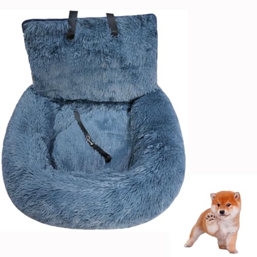 Hundeautositz mit Sicherheitsgurt Autositz Hundebett, pelziger Sicherheitssitz für große und kleine Hunde, Reisebett für Haustiere mit dicken Kissen (Dunkelgrau, 60×60cm) von VISIOLEX
