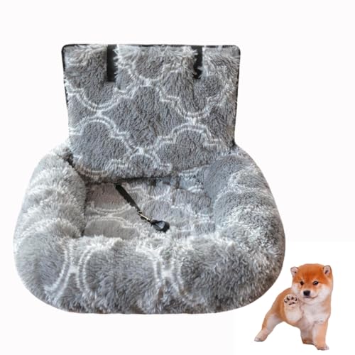 Hundeautositz mit Sicherheitsgurt Autositz Hundebett, pelziger Sicherheitssitz für große und kleine Hunde, Reisebett für Haustiere mit dicken Kissen (Grau-Weiß Karo, 110×60cm) von VISIOLEX