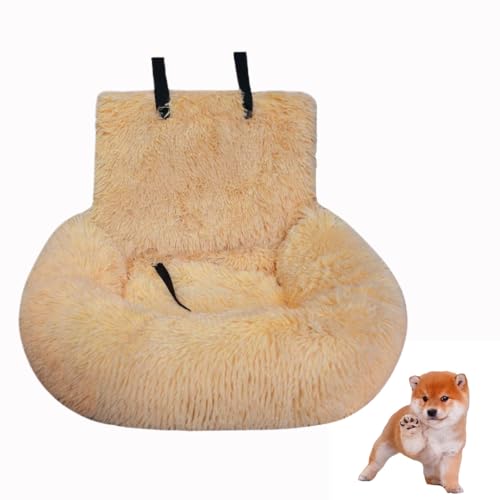 Hundeautositz mit Sicherheitsgurt Autositz Hundebett, pelziger Sicherheitssitz für große und kleine Hunde, Reisebett für Haustiere mit dicken Kissen (Hell-Aprikose, 60×60cm) von VISIOLEX