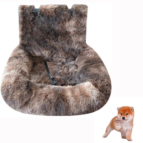 Hundeautositz mit Sicherheitsgurt Autositz Hundebett, pelziger Sicherheitssitz für große und kleine Hunde, Reisebett für Haustiere mit dicken Kissen (Tie-Dye Dunkelbraun, 60×60cm) von VISIOLEX