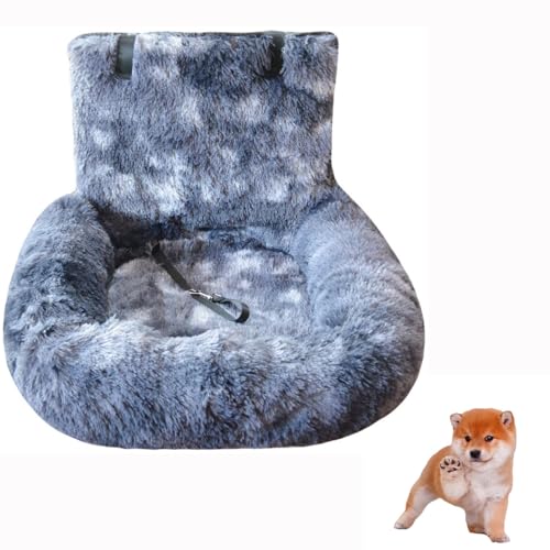 Hundeautositz mit Sicherheitsgurt Autositz Hundebett, pelziger Sicherheitssitz für große und kleine Hunde, Reisebett für Haustiere mit dicken Kissen (Tie-Dye Dunkelgrau, 60×60cm) von VISIOLEX