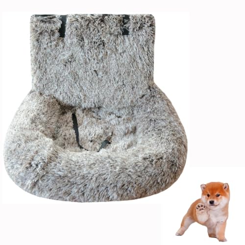 Hundeautositz mit Sicherheitsgurt Autositz Hundebett, pelziger Sicherheitssitz für große und kleine Hunde, Reisebett für Haustiere mit dicken Kissen (Verlauf Braun, 72×60cm) von VISIOLEX