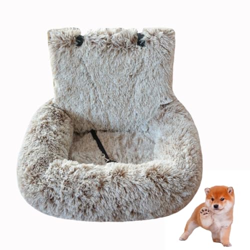 Hundeautositz mit Sicherheitsgurt Autositz Hundebett, pelziger Sicherheitssitz für große und kleine Hunde, Reisebett für Haustiere mit dicken Kissen (Verlauf Khaki, 60×60cm) von VISIOLEX
