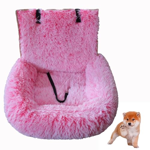 Hundeautositz mit Sicherheitsgurt Autositz Hundebett, pelziger Sicherheitssitz für große und kleine Hunde, Reisebett für Haustiere mit dicken Kissen (Verlauf Rosa, 60×60cm) von VISIOLEX