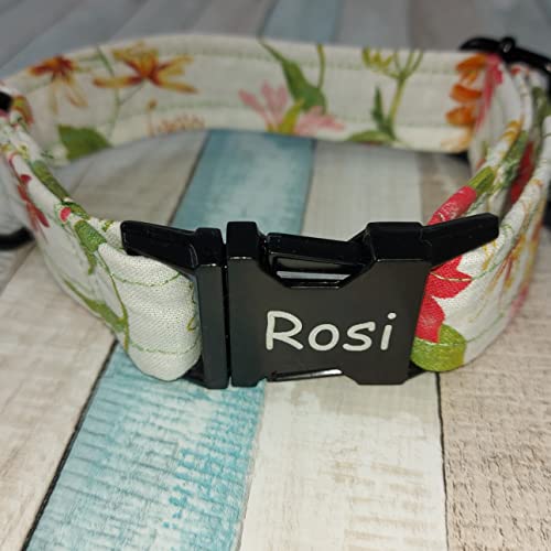 Personalisierte Hundehalsband mit Name für Mittlere und Kleine Hunde (24-30 cm, Bunte Blume) von VITASIMPLEX