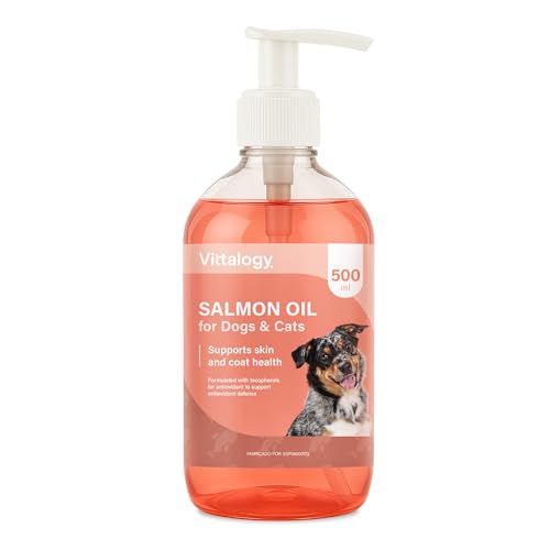 VITTALOGY Lachsöl für Hunde und Katzen, reich an Omega 3 EPA und DHA, entzündungshemmend, verbessert Haut, Haare und Gelenke, stärkt Immunität und Herz-Kreislauf-Gesundheit, 1 Flasche von VITTALOGY