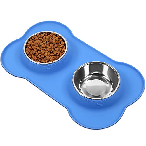VIVAGLORY Hundenapf Fressnapf Lebensmittel Wassernapf Edelstahl Doppel Napf mit Nicht Kleckern Rutschfesten Silikon Tablett Matte, Blau, 355ml x 2 VIVAGLORY Hundenapf Fressnapf Lebensmittel Wassernapf Edelstahl Doppel Napf mit Nicht Kleckern Rutschfesten Silikon Tablett Matte, Blau, 355ml x 2 von VIVAGLORY