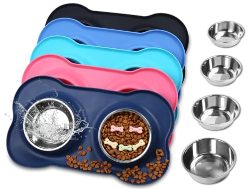 VIVAGLORY Hundenapf Fressnapf Lebensmittel Wassernapf Edelstahl Doppel Napf mit Nicht Kleckern Rutschfesten Silikon Tablett Matte, Navy blau, 185ml x 2 für Welpen VIVAGLORY Hundenapf Fressnapf Lebensmittel Wassernapf Edelstahl Doppel Napf mit Nicht Kleckern Rutschfesten Silikon Tablett Matte, Navy blau, 185ml x 2 für Welpen von VIVAGLORY