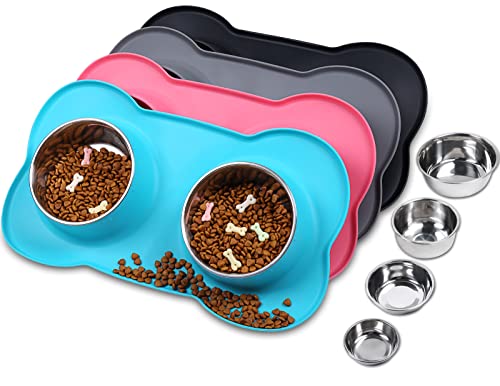 VIVAGLORY 1270ml Hundenapf Fressnapf Lebensmittel Wassernapf Edelstahl Doppel Napf mit Nicht Kleckern Rutschfesten Silikon Tablett Matte, Türkis, Extra groß VIVAGLORY 1270ml Hundenapf Fressnapf Lebensmittel Wassernapf Edelstahl Doppel Napf mit Nicht Kleckern Rutschfesten Silikon Tablett Matte, Türkis, Extra groß von VIVAGLORY