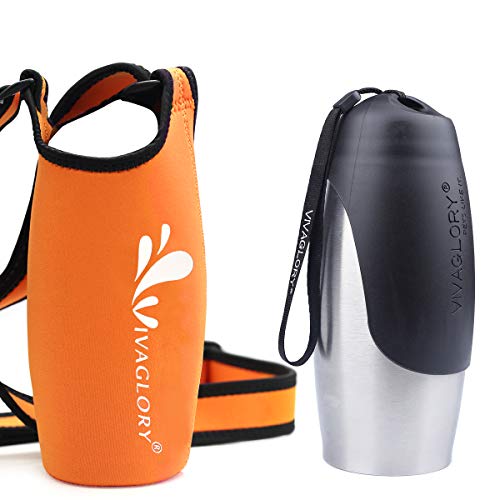 VIVAGLORY 750 ml Edelstahl Trinkflasche für Hunde & Neopren Flaschenträger Kombination, Hundetrinkflasche und Wasserflaschenhalter, Ideal für Wandern, Reisen mit Haustieren von VIVAGLORY